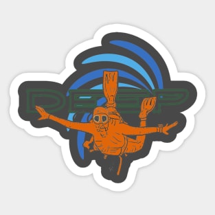 Deep silhouette of a scuba diver in an orange suit Sticker